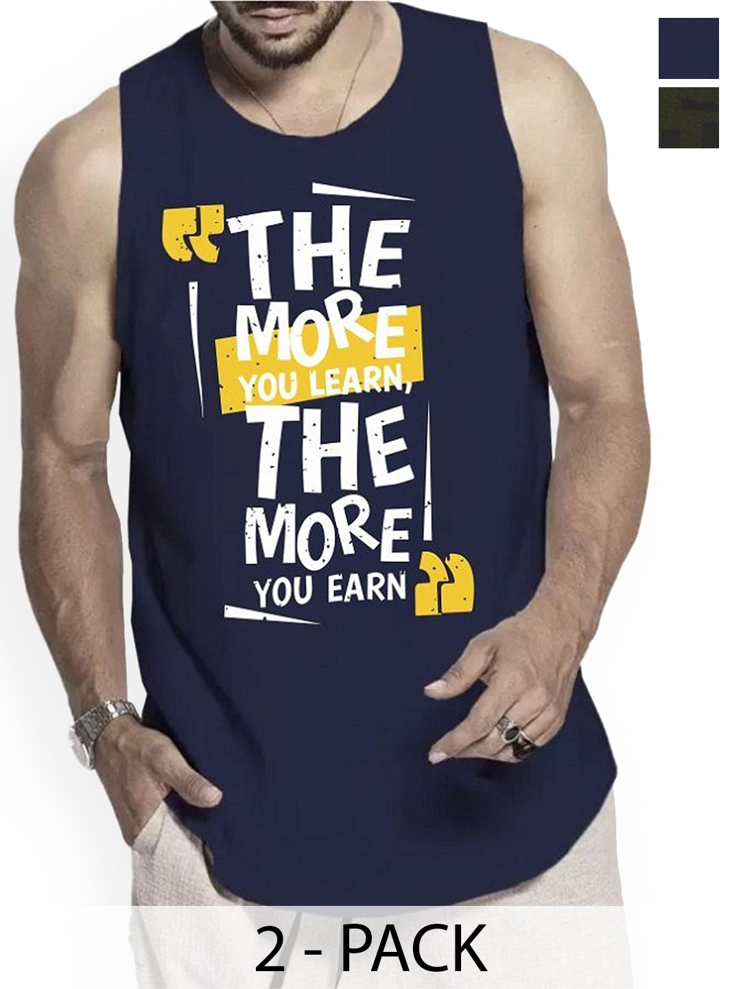 

WOOSTRO Pack Of 2 Printed Innerwear Vests - RS26 CMB (MORE NAVY) (MORE OLIVE), Navy blue