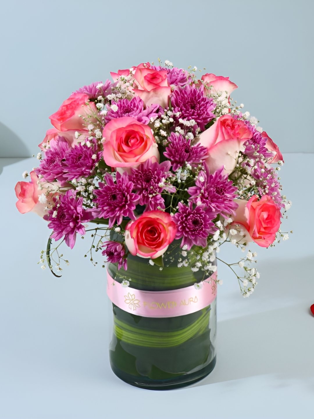 

Floweraura Pink & White 16 Pieces Rose & Daisy Fresh Flower Bouquet