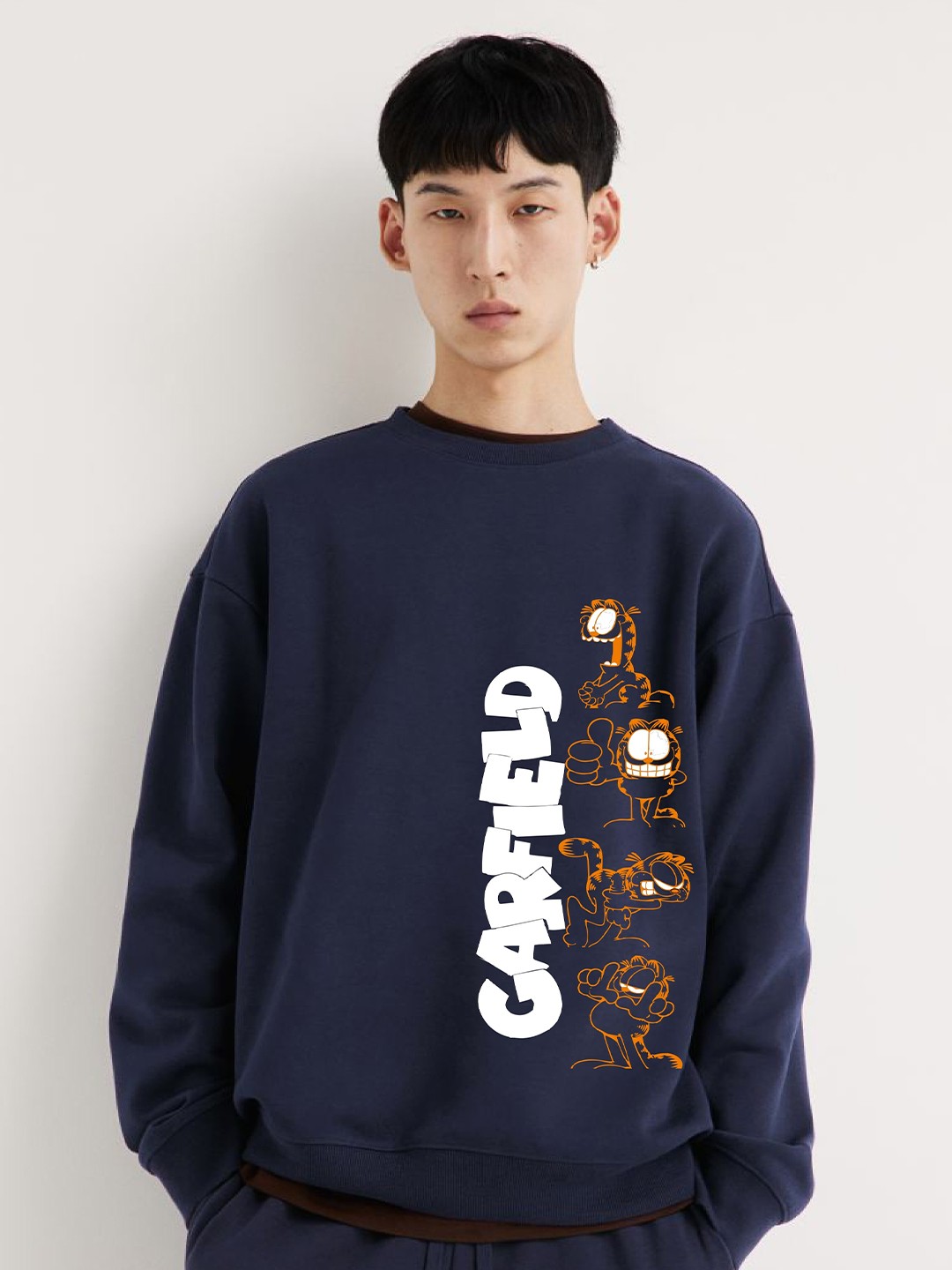 

GSPO Men Printed Round Neck Sweatshirt, Navy blue