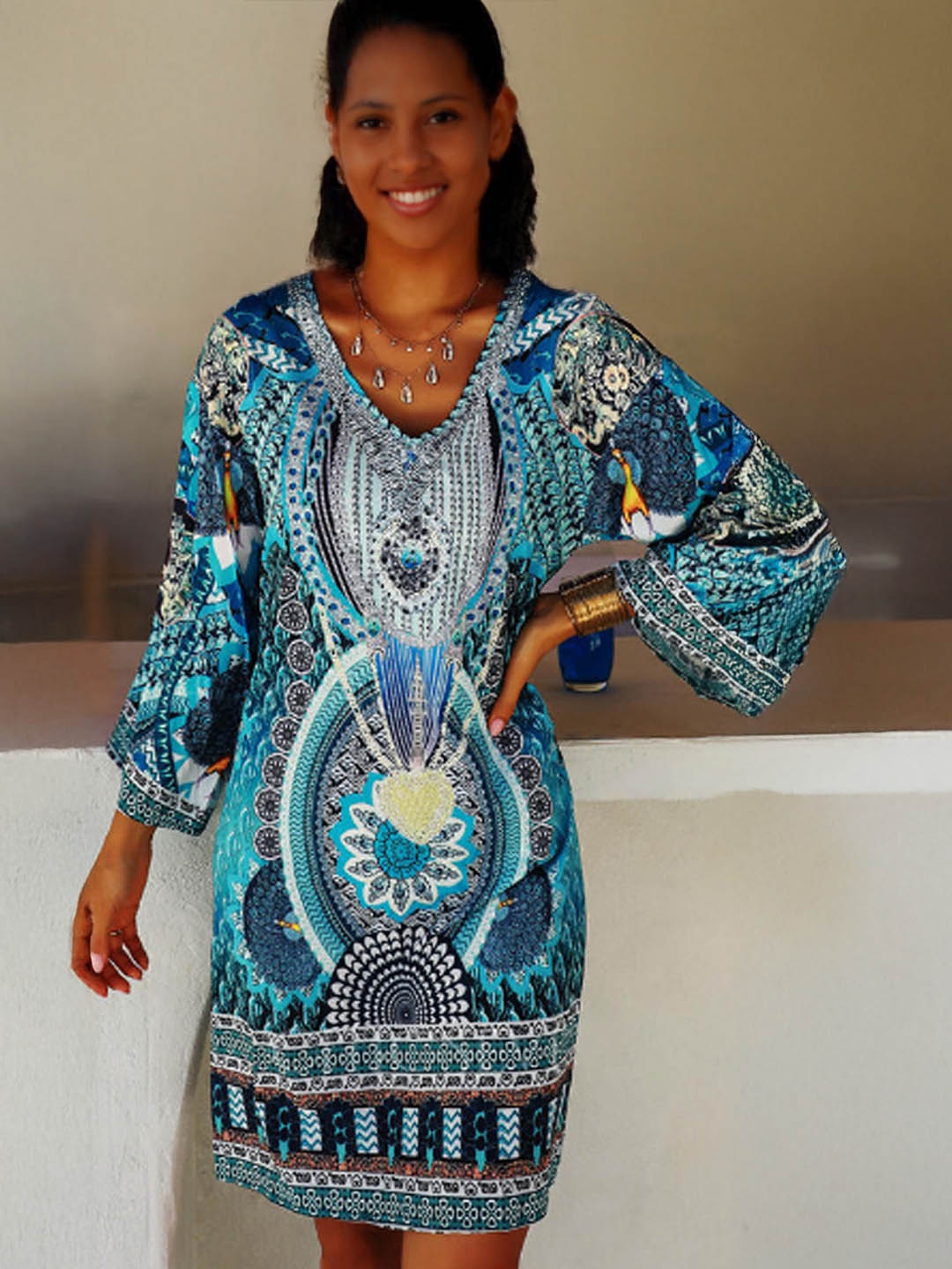 

StyleCast Ethnic Motifs Print A-Line Dress, Blue