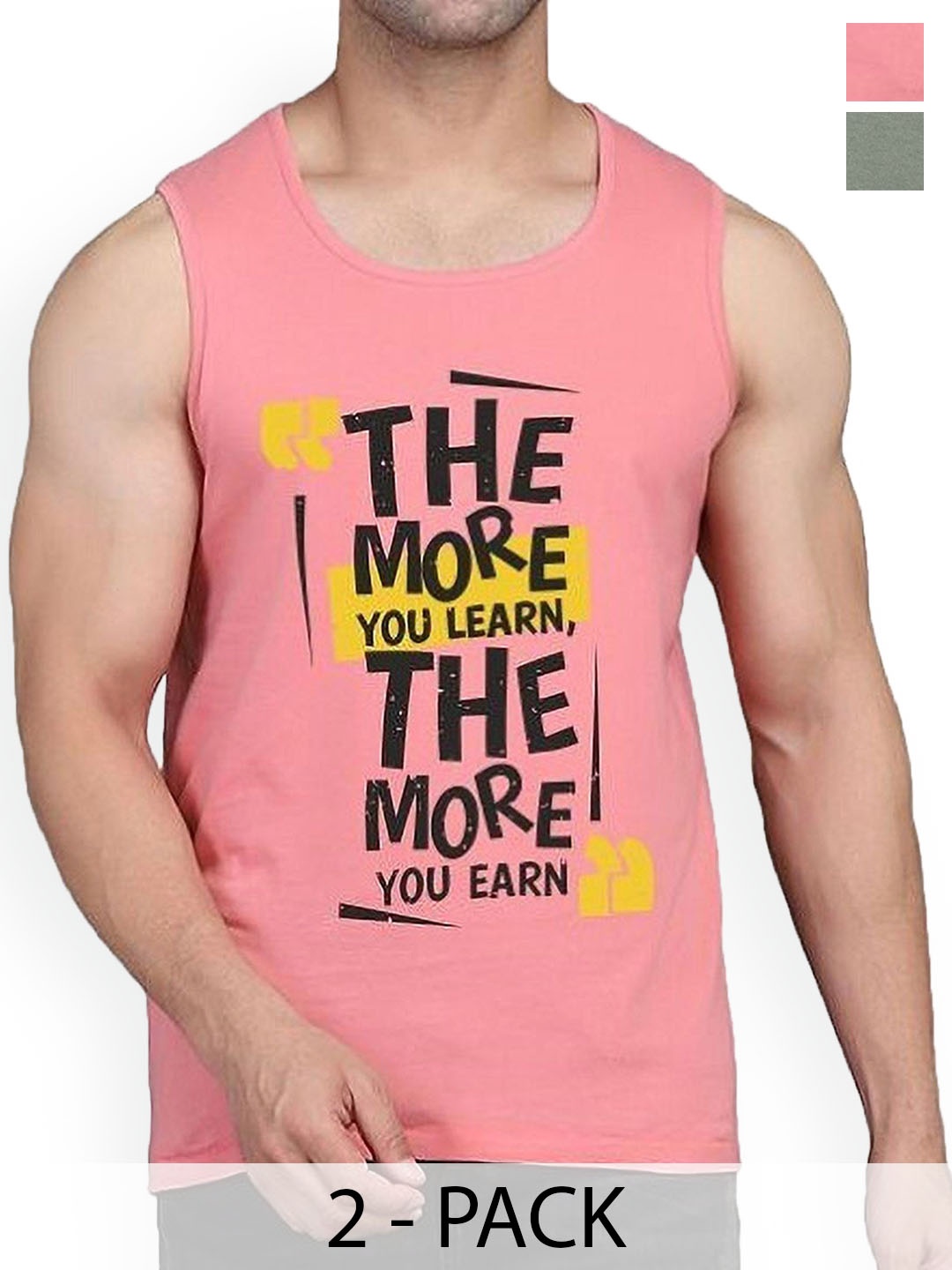 

WOOSTRO Men Pack Of 2 Printed Pure Combed Cotton Gym Vests, Peach