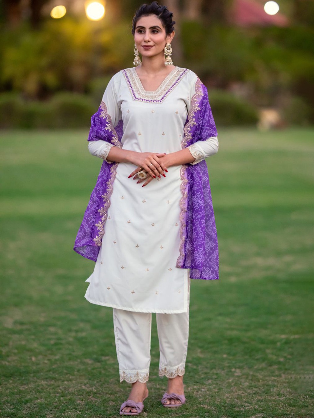 

KALINI Gotta Patti Work Straight Kurta With Trouser And Dupatta, White