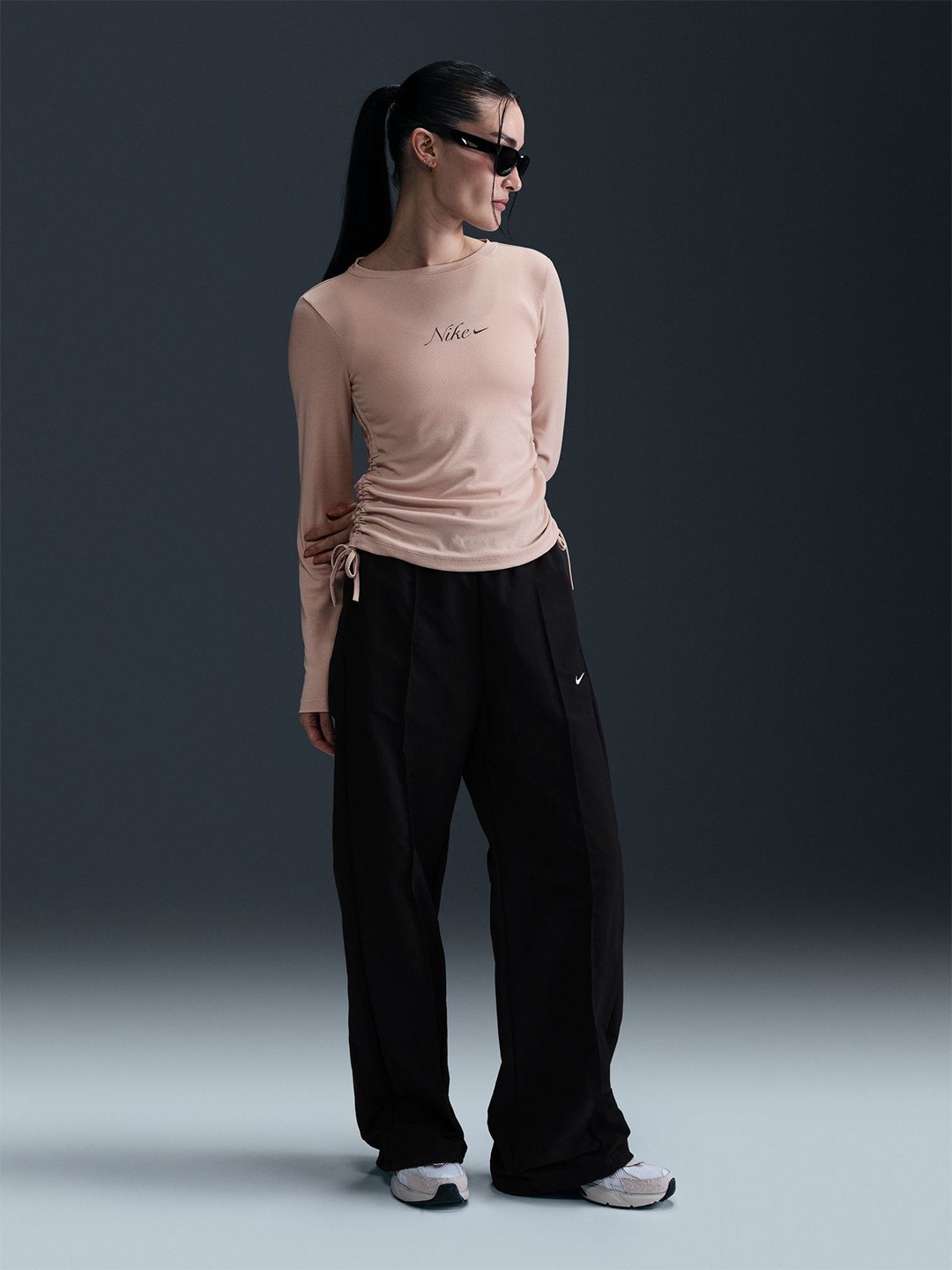 

Nike Sportswear Women Ribbed Long-Sleeve Cropped Top, Brown