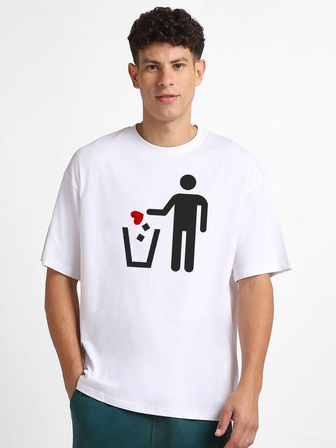 

RARESCAPE Men Graphic Printed Round Neck Cotton Oversized T-shirt, White