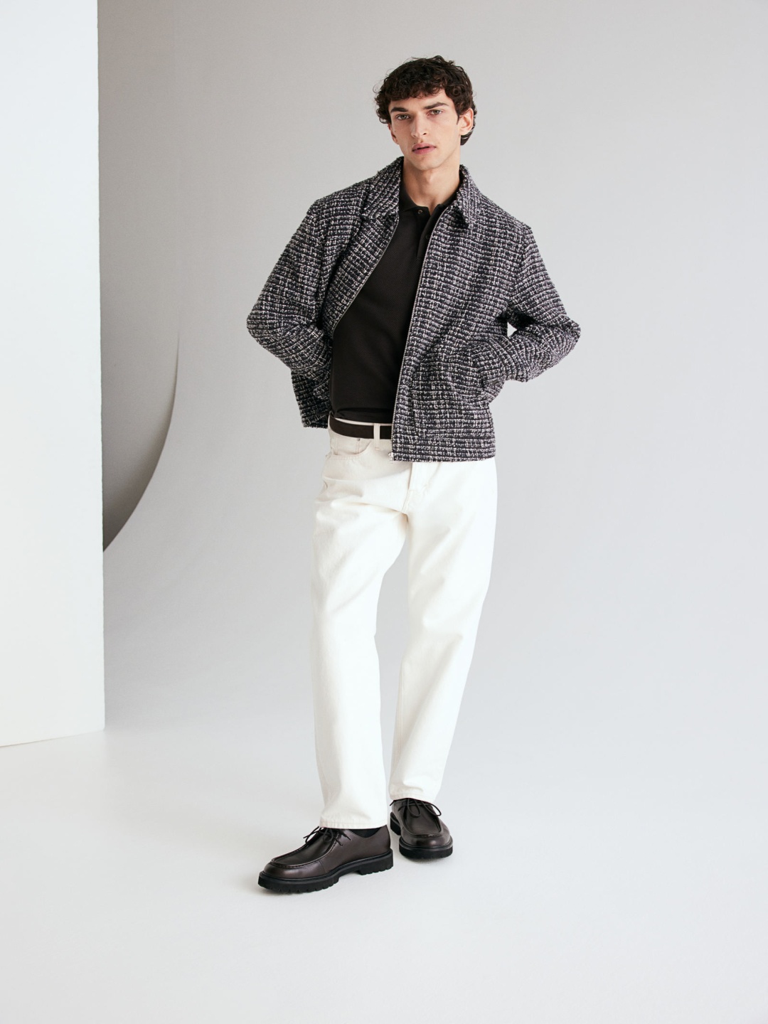 

H&M Regular Fit Tweed Overshirt, Grey
