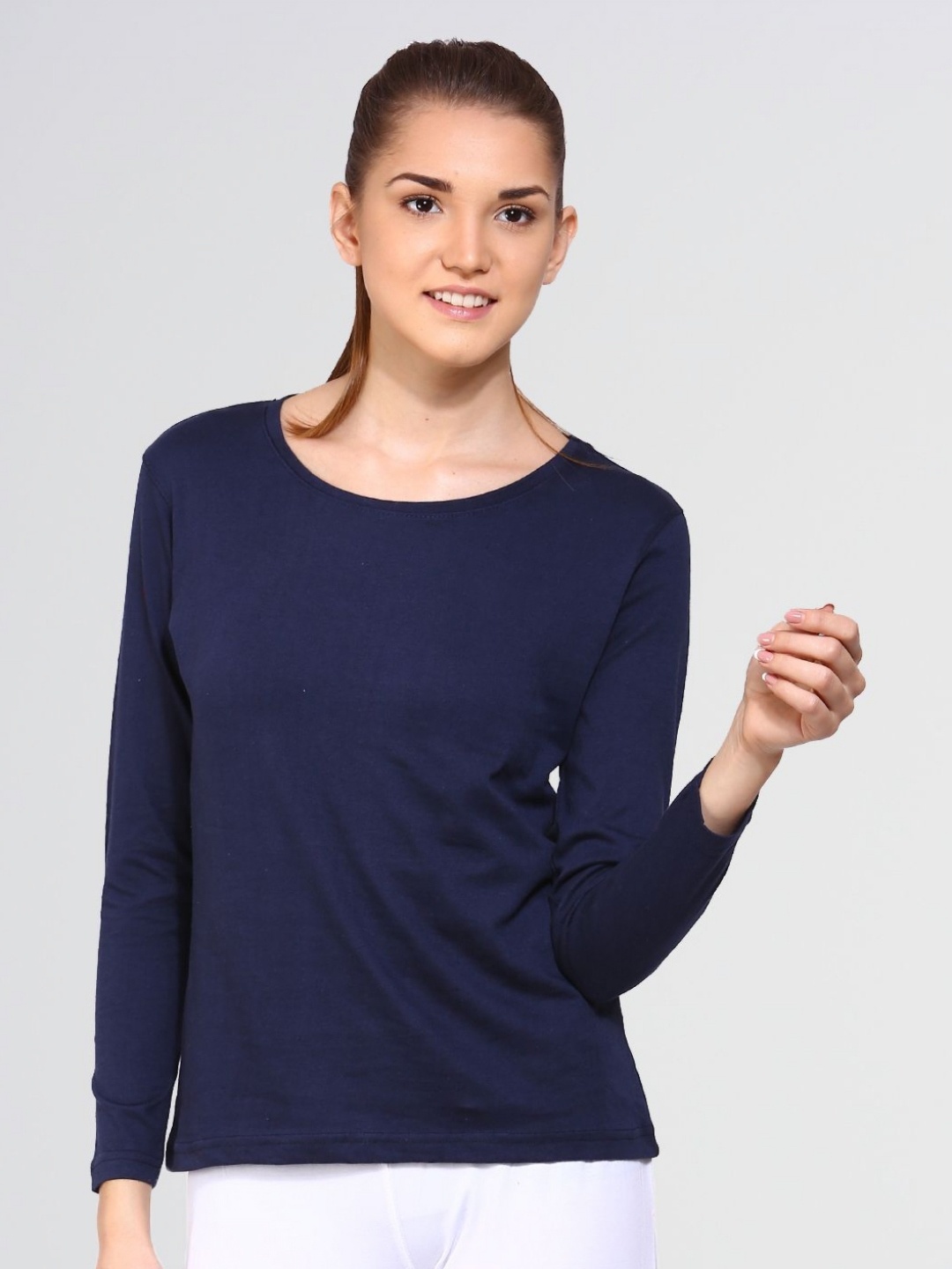 

appulse Women Solid Round Neck Cotton Slim Fit T-shirt, Navy blue