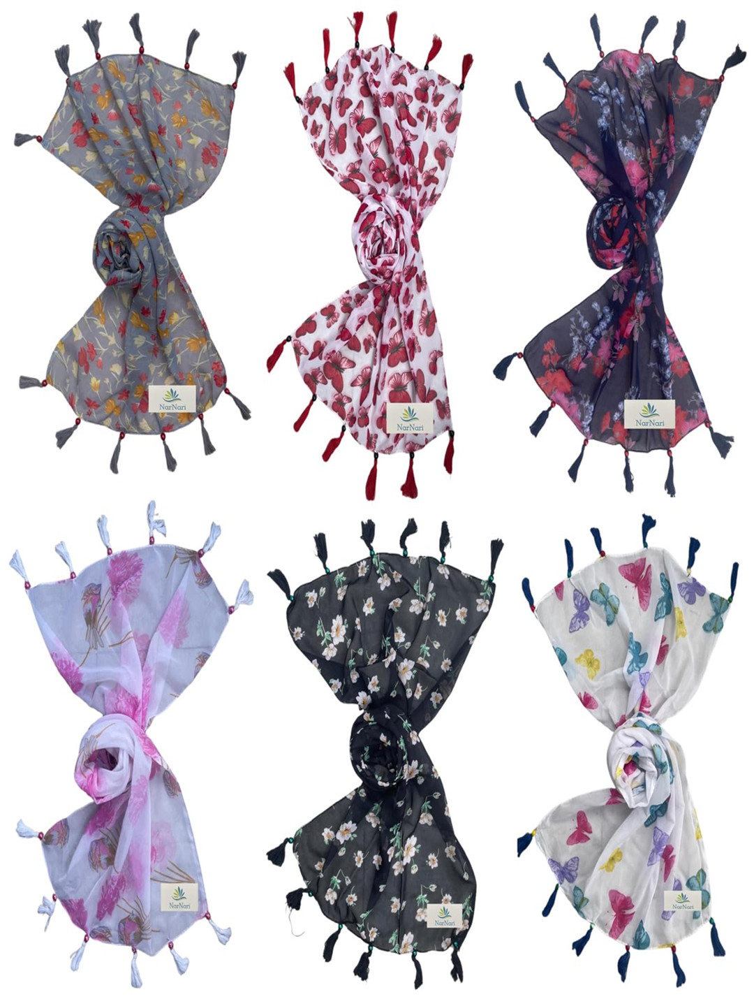 

NarNari Women Printed Scarf, Red