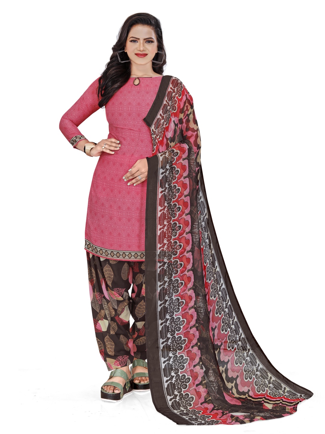 

HERE&NOW Embellished Unstitched Dress Material, Pink