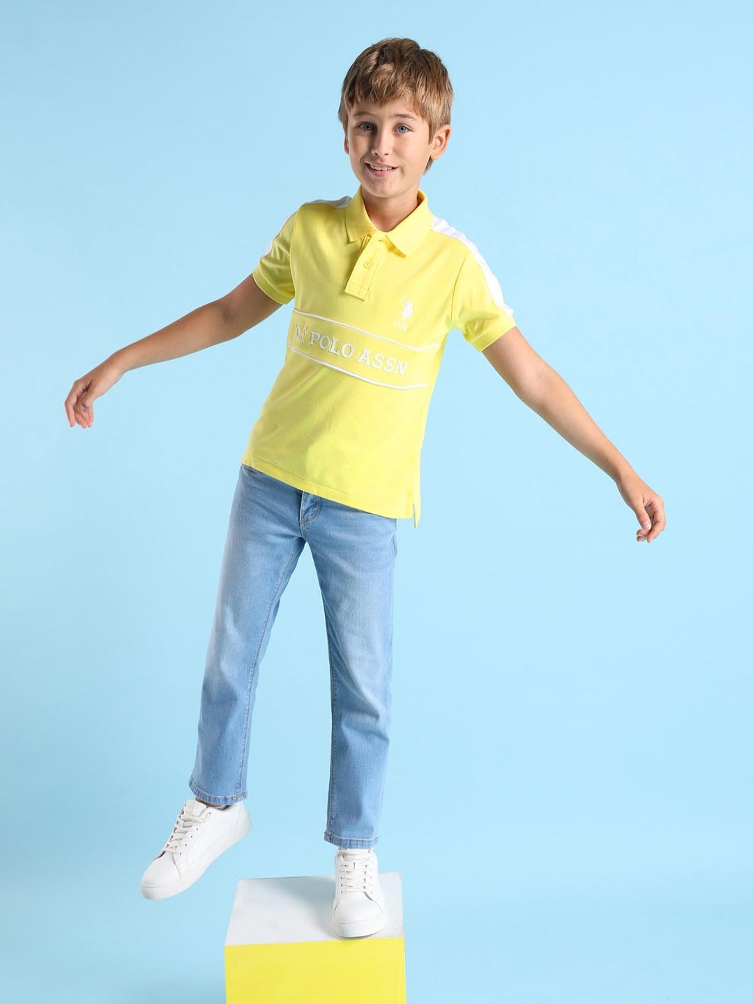 

U.S. Polo Assn. Kids Boys Brand Logo Printed Polo Collar Applique T-shirt, Yellow