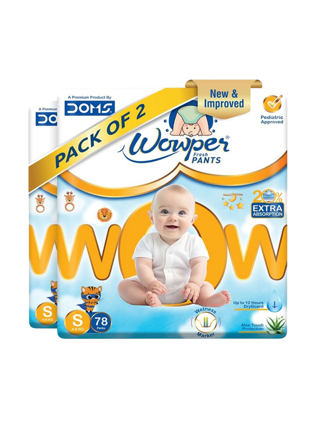 

Wowper Baby Set Of 3 Pant Style Diaper With 3D Diamond Cross Core - 78-Pcs Each, White