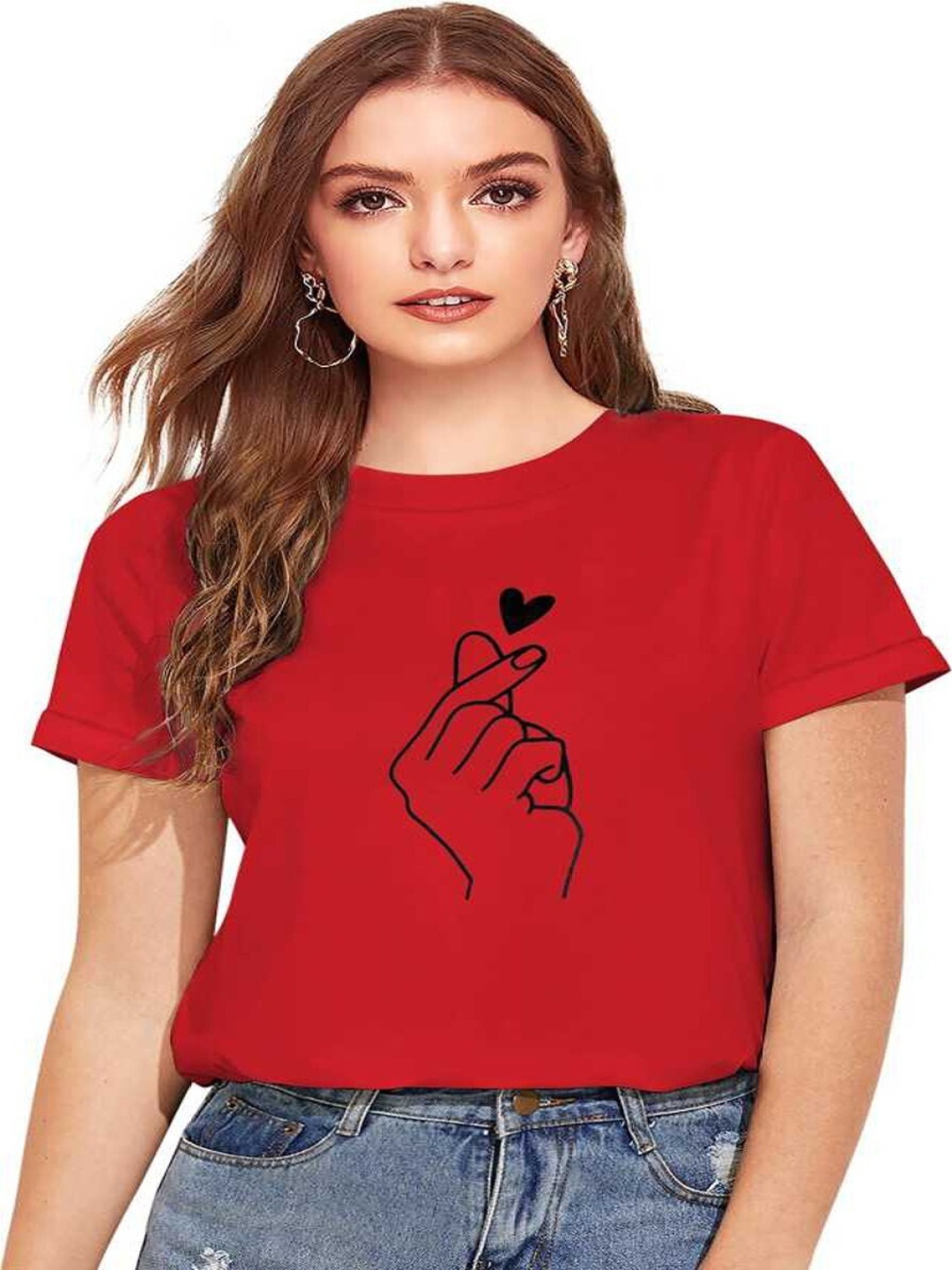 

DEEPMAYRA COLLECTION Women Graphic Printed Round Neck Cotton T-shirt, Red