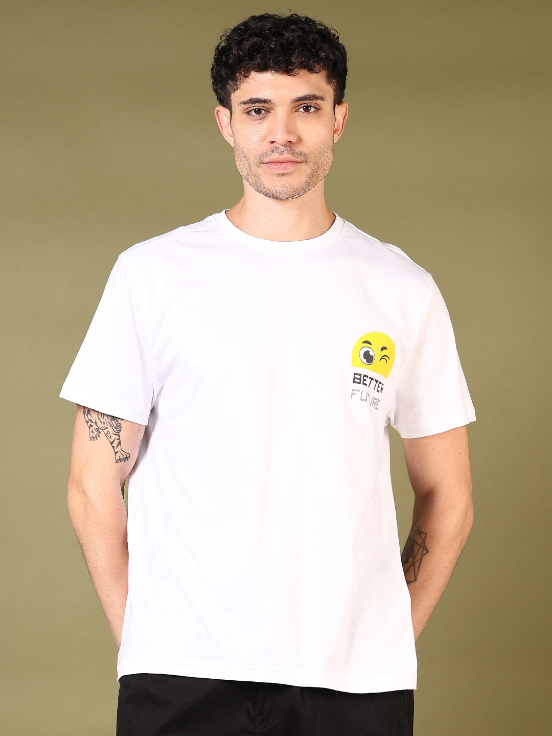 

V-Mart Men Typography Printed Round Neck Cotton T-shirt, White