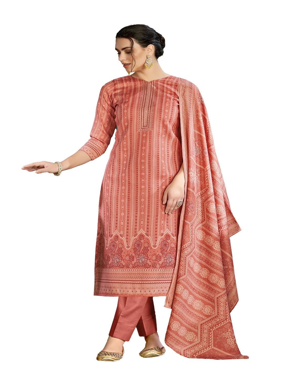 

DRAVINAM Trends Ethnic Motifs Printed Pashmina Unstitched Dress Material, Orange