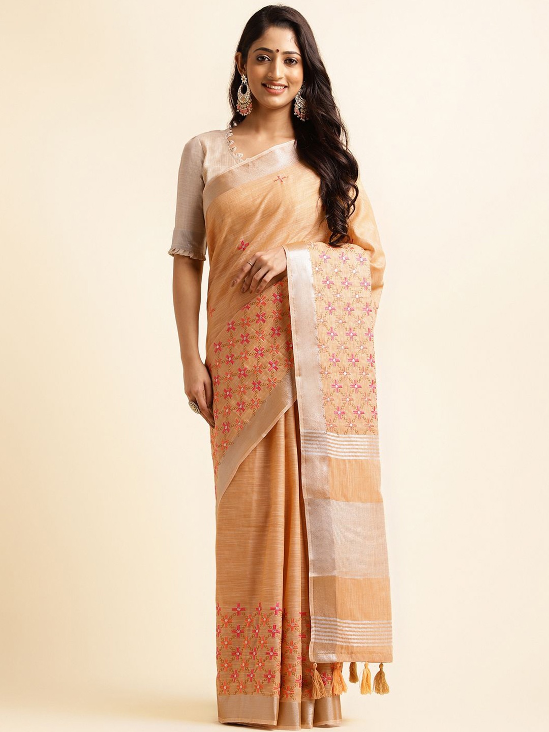 

Blissta Floral Woven Design Zari Saree, Orange