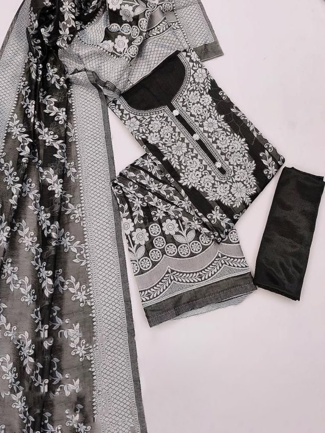 

KALINI Floral Printed Unstitched Dress Material, Black