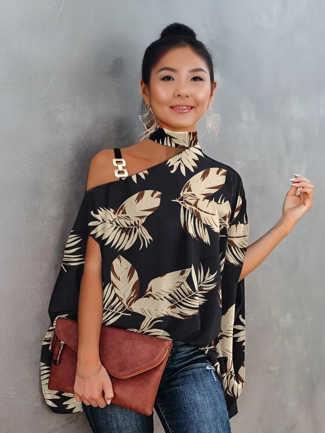 

StyleCast Tropical Printed Cold-Shoulder Top, Black