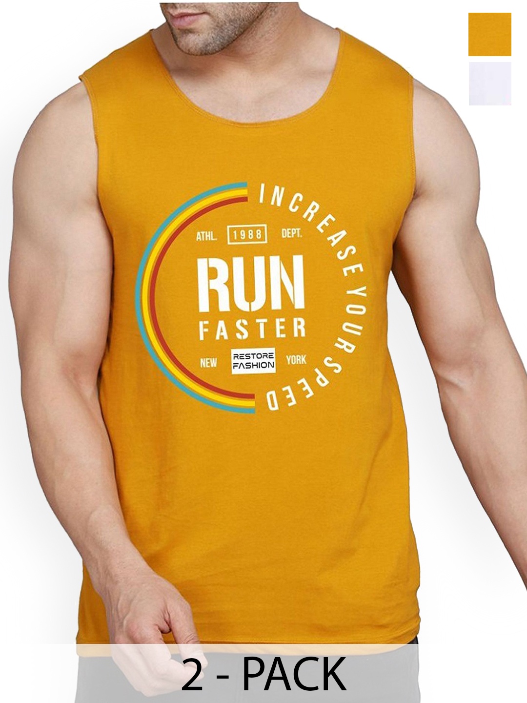 

WOOSTRO Men Pack Of 2 Printed Innerwear Vests, Mustard