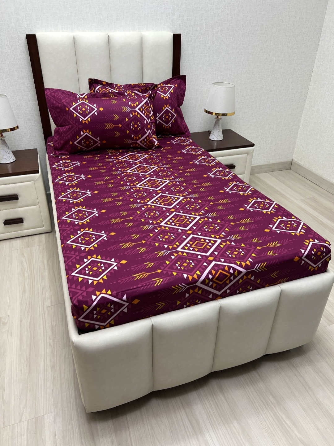 

Pure Decor Purple & Yellow Geometric Pure Cotton 250 TC Single Bedsheet 1.73 m x 2.36 m