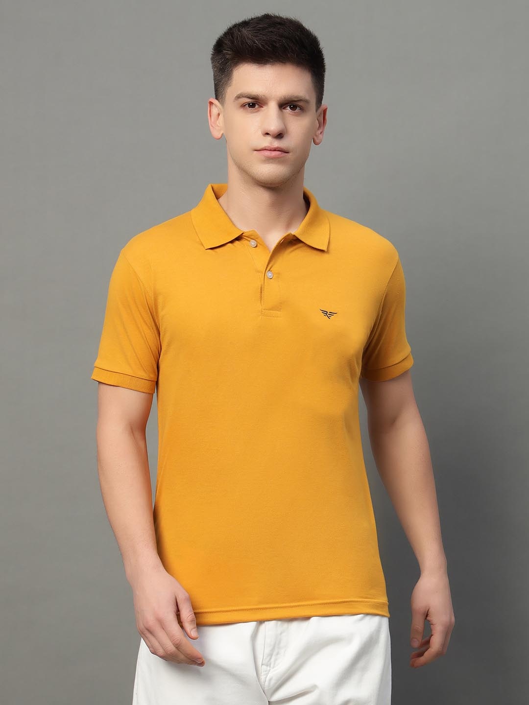 

RISS Men Solid Polo Collar Cotton T-shirt, Mustard