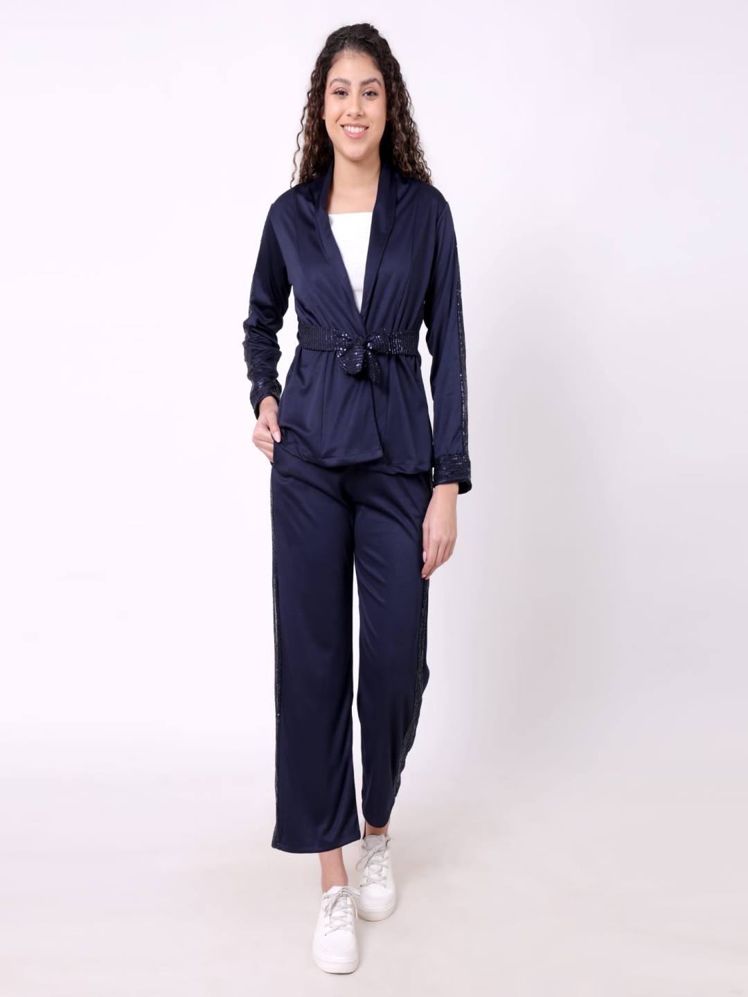 

FELLAMO Sequinned V Neck Tunic With Trouser, Blue