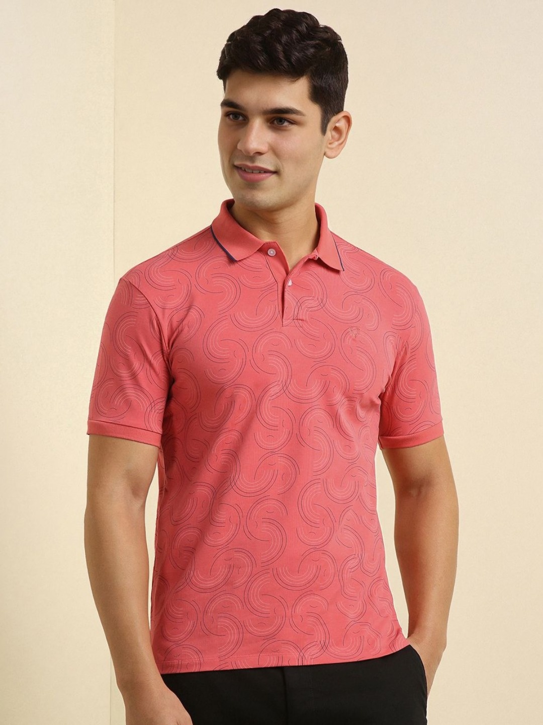 

Allen Solly Men Abstract Printed Polo Collar Cotton T-shirt, Pink