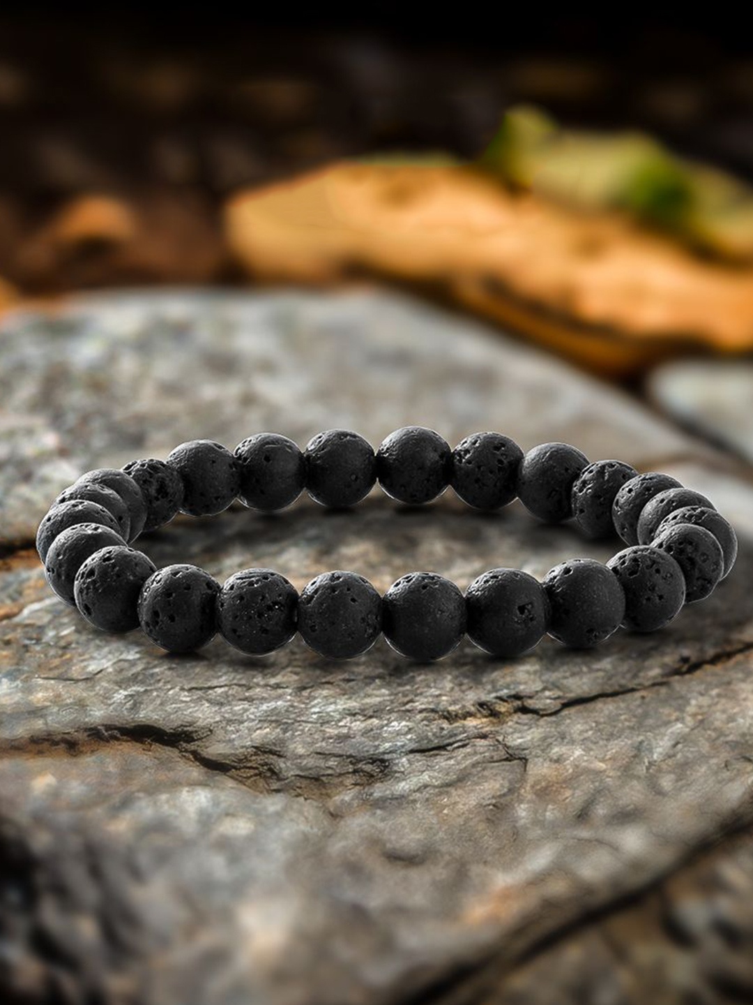 

BLACK MAMBA Unisex Black Obsidian Natural Stones Studded Stretchable Bracelet