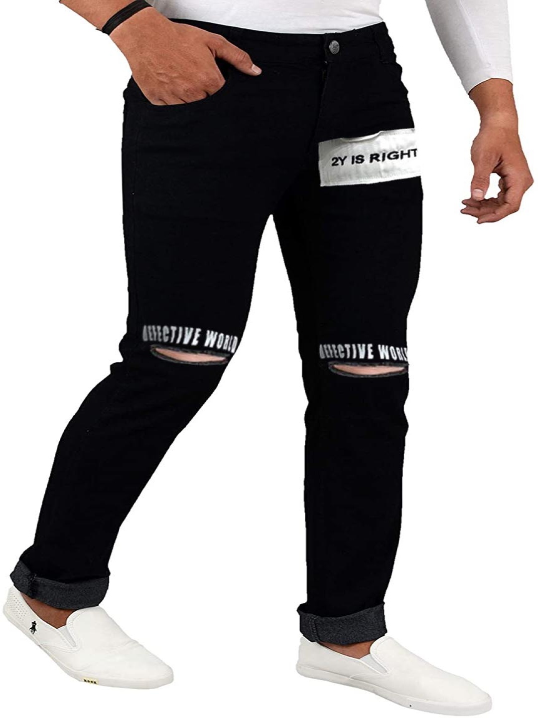 

Star4Well Men Narrow Slim Fit Slash Knee Jeans, Black