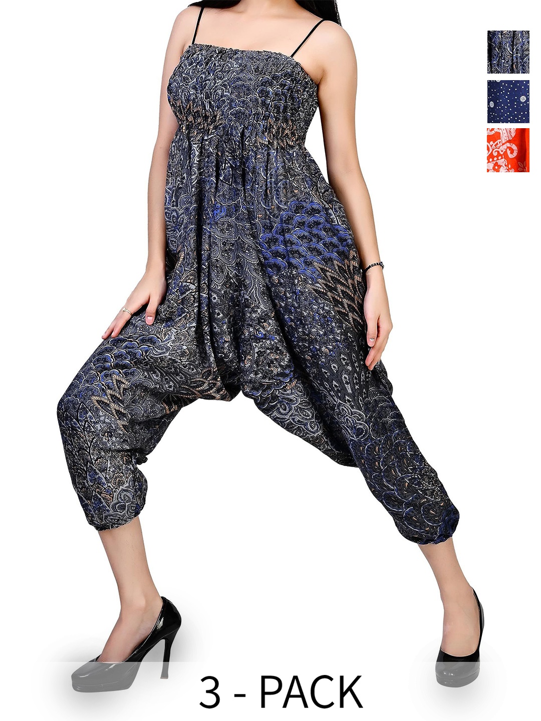 

NarNari Women Pack Of 3 Printed Mid-Rise Harem Pants, Blue