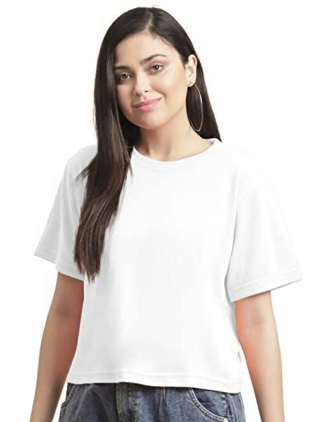 

NOTWILD Women Solid Round Neck Cotton Relaxed Fit T-shirt, White