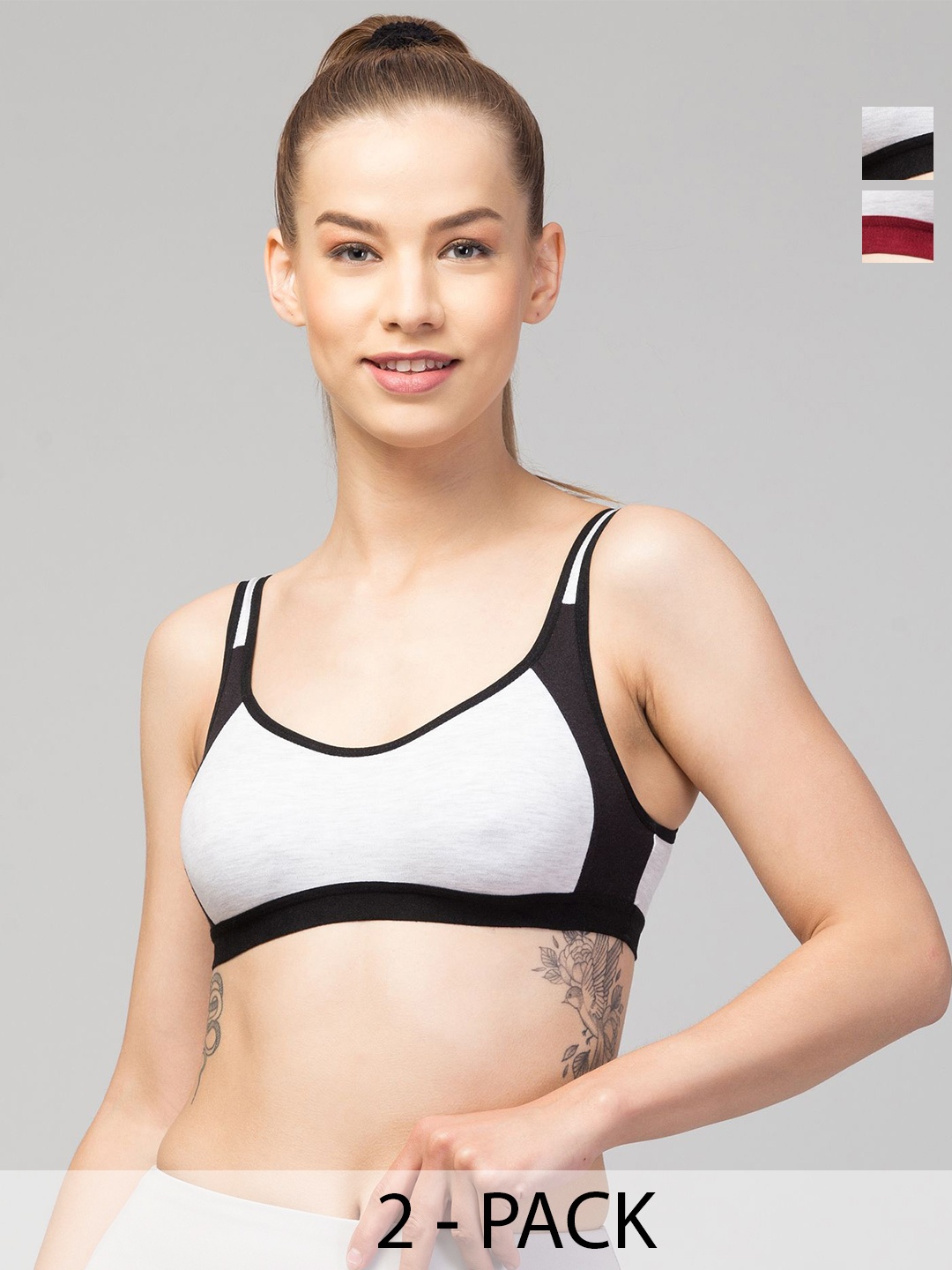 

CKARFE Women Pack of 3 Full Coverage Non Padded Sports Bra, Black