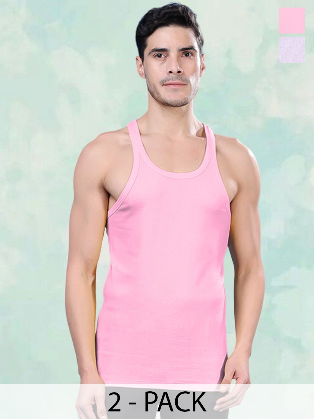 

FBAR Men Pack Of 2 Round Neck Gym Vest, White