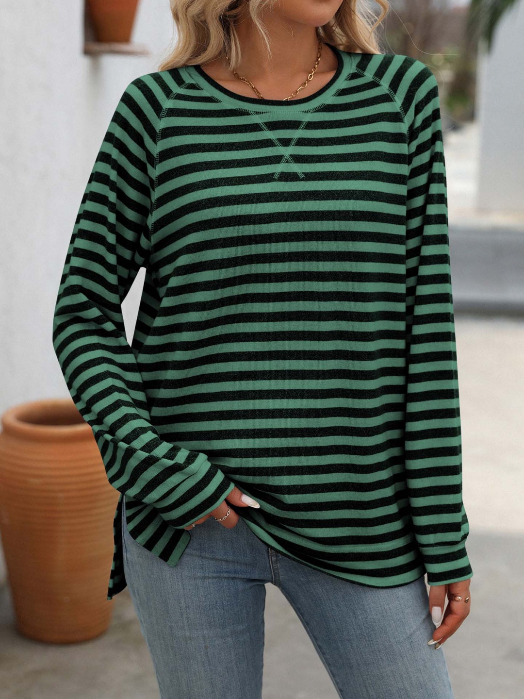 

StyleCast x Revolte Striped Top, Green