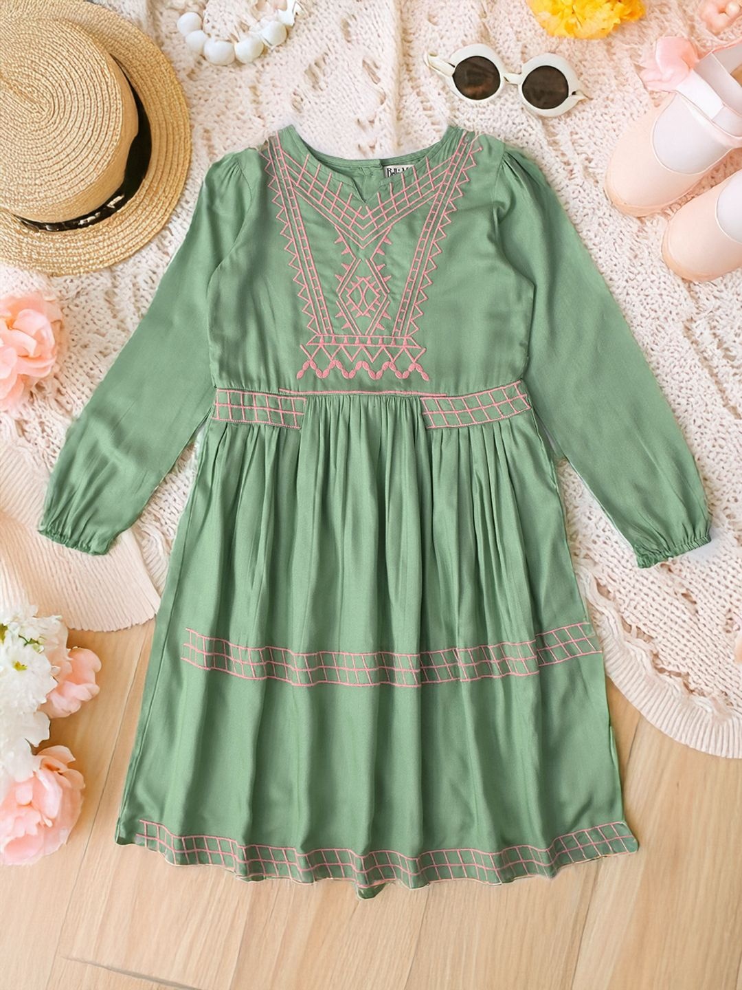 

Bella Moda Girls Embroidered Fit & Flare Dress, Green