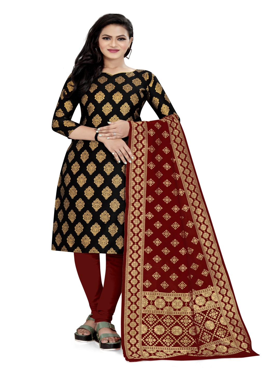 

HERE&NOW Unstitched Dress Material, Black