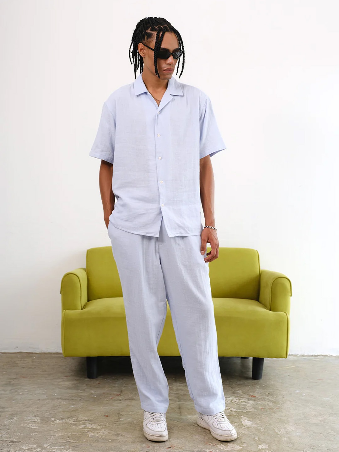 

Bonkers Corner Men Relaxed Fit Cuban Collar Solid Cotton Casual Shirt, Blue