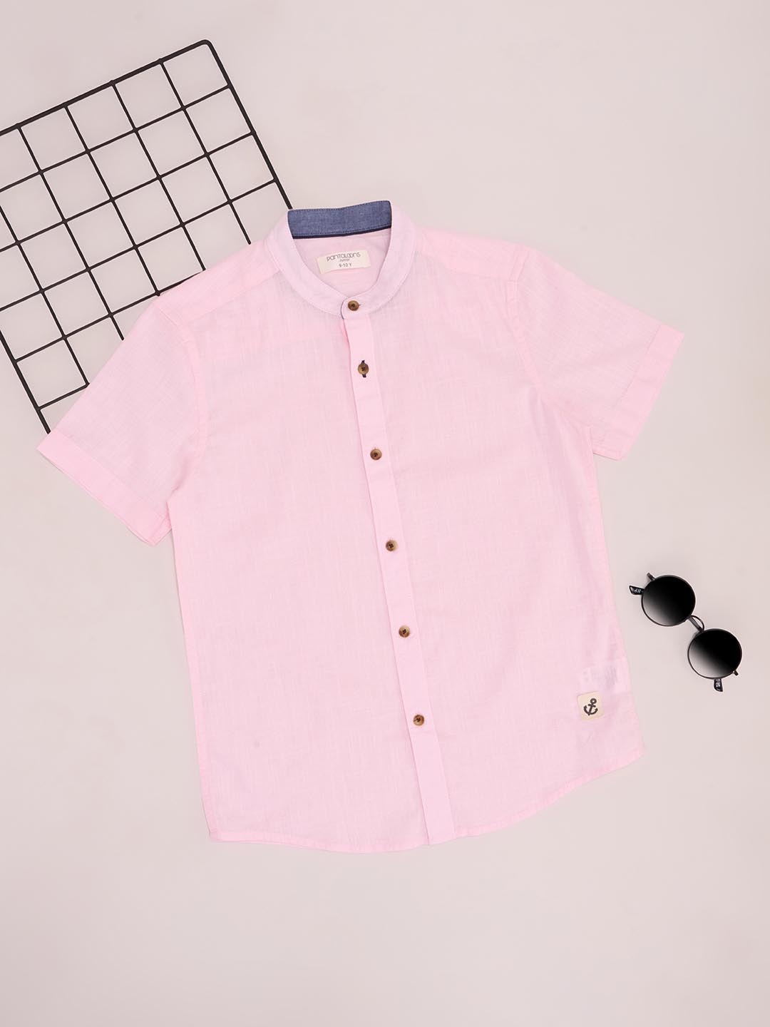 

Pantaloons Junior Boys Band Collar Solid Cotton Casual Shirt, Pink