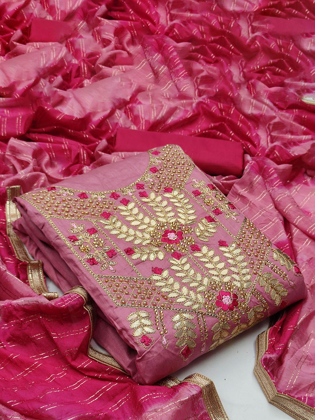 

HERE&NOW Embellished Unstitched Dress Material, Pink