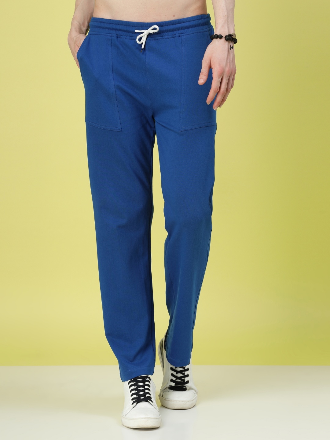 

FLYNOFF Men Relaxed Straight Fit Easy Wash Trousers, Blue