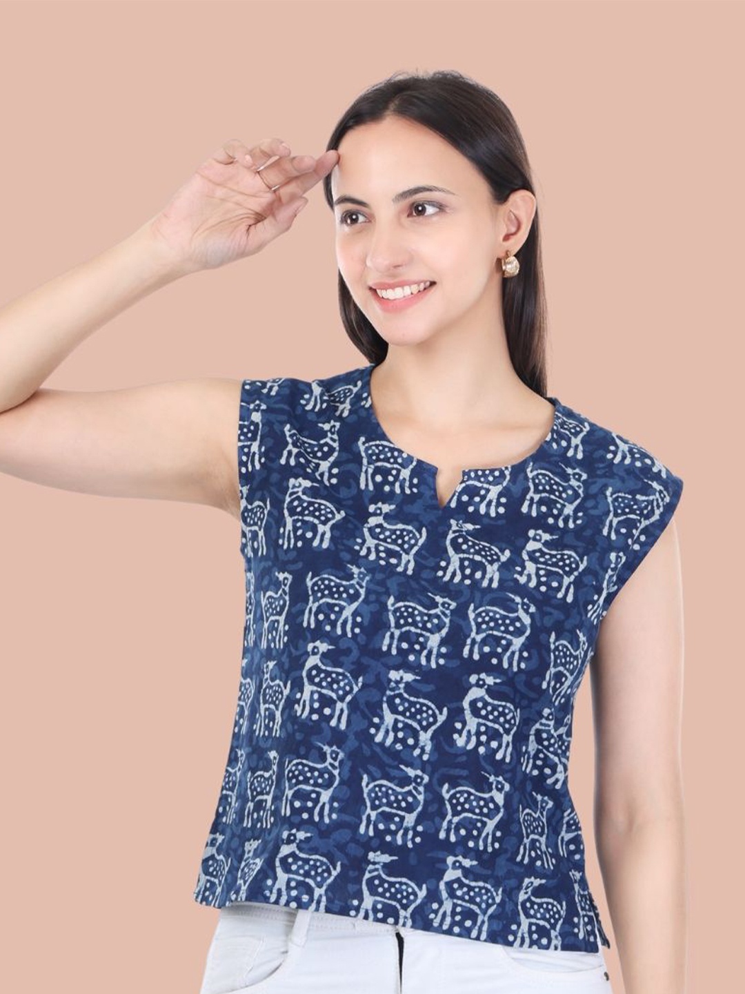 

Moda Rapido Floral Print Cotton Top, Blue