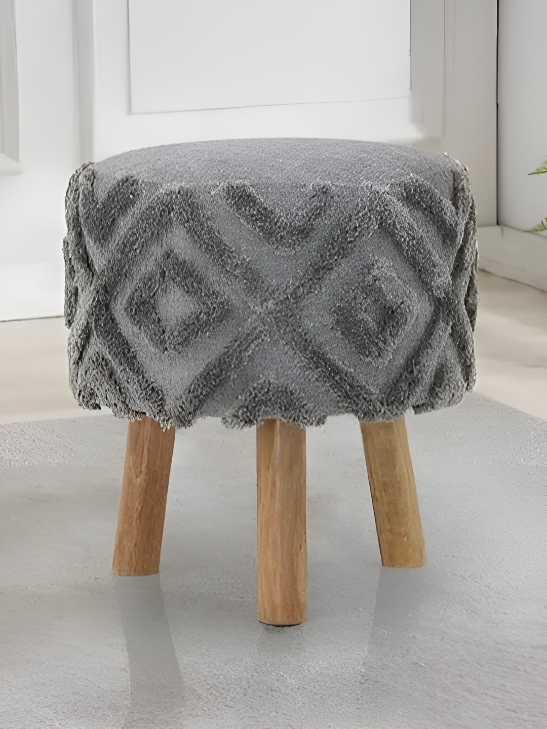 

Royaloak Grey Round Wooden Molfino Ottoman, Silver