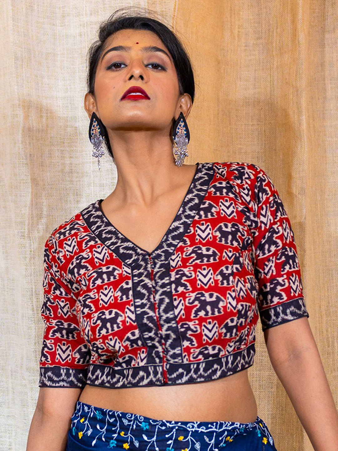 

Uttariya Rajata Kalamkari Cotton Saree Blouse, Red