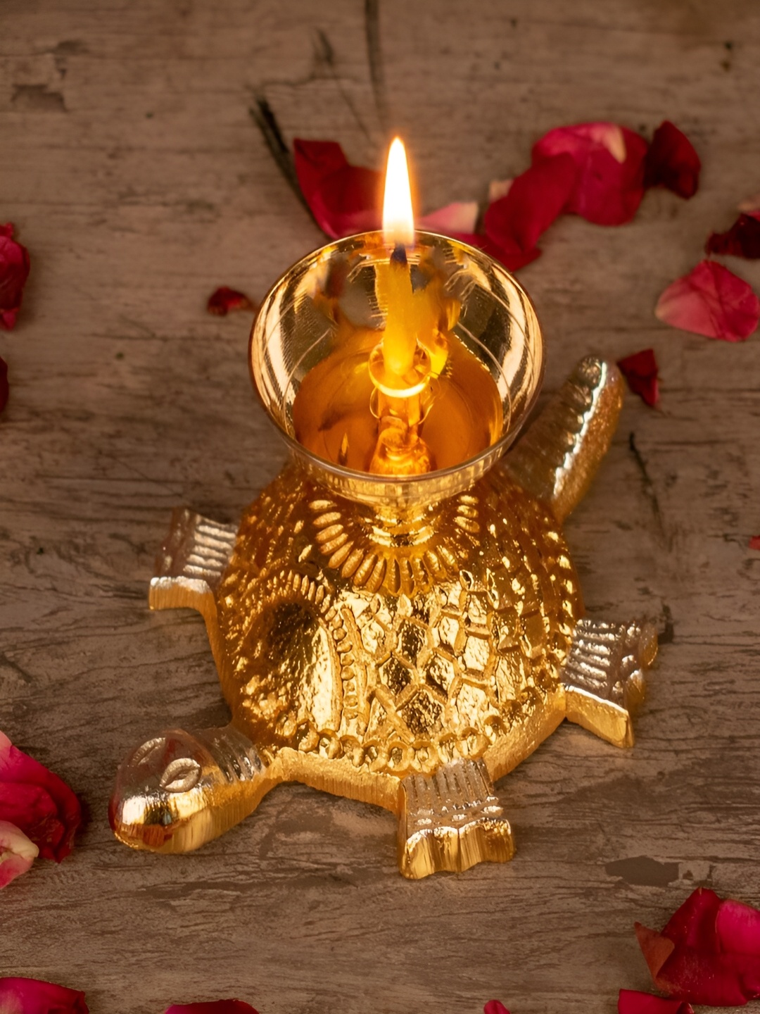 

Craftlayout Gold-Toned Textured Torotoise Metal Diya