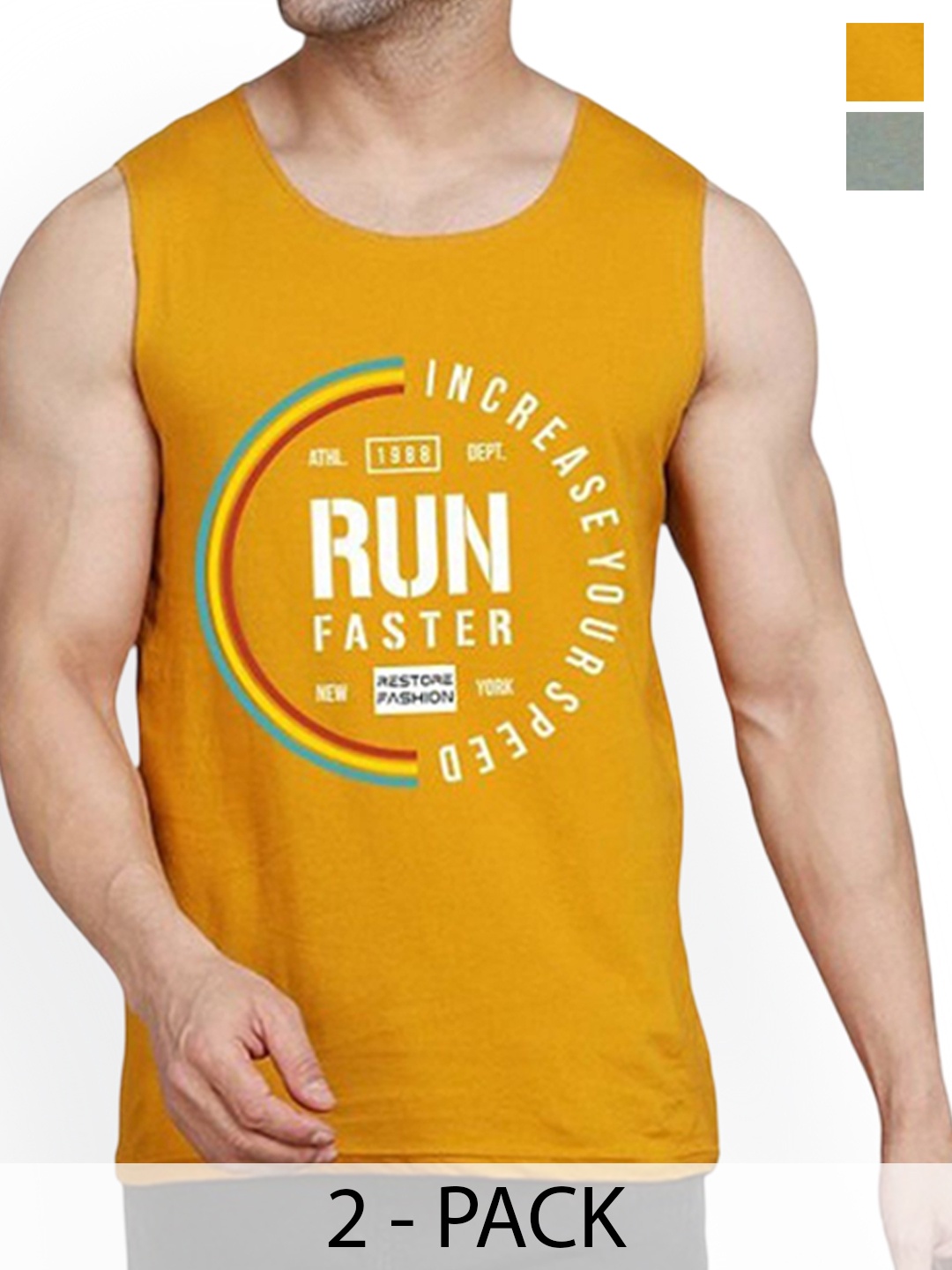 

WOOSTRO Pack Of 2 Printed Innerwear Vests - RS26 CMB (RUN MUSTARD) (MORE LGTGREEN)