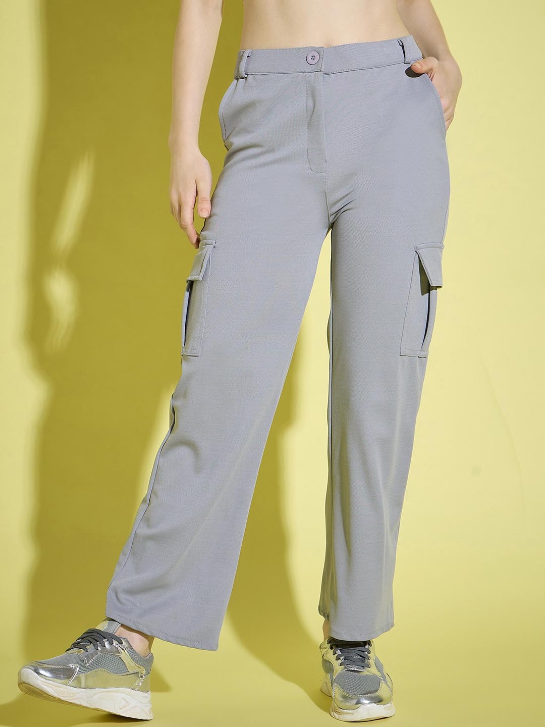 

BUY NEW TREND Women Pack of 2 Relaxed High-Rise Straight Fit Cargos Trousers, Grey