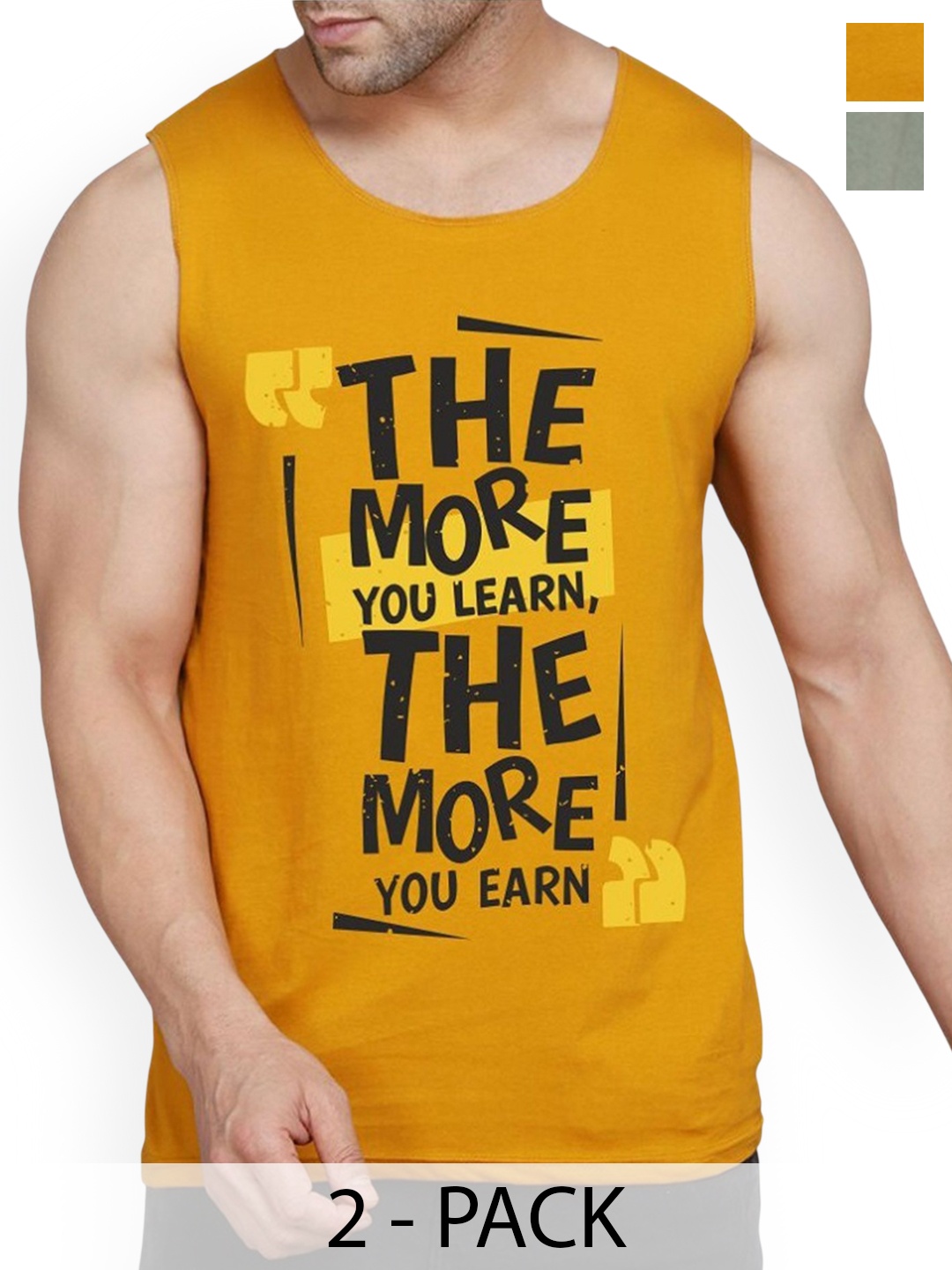 

Woostro Men Pack Of 2 Printed Pure Combed Cotton Gym Vests, Green
