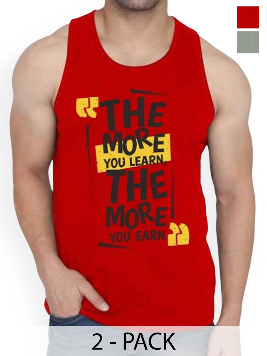 

Woostro Pack Of 2 Printed Pure Combed Cotton Gym Vests RS26 CMB (MORE RED) (MORE LGTGREEN)