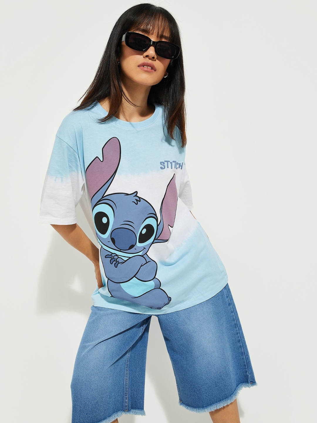

max Women Graphic Printed Round Neck Cotton T-shirt, Turquoise blue