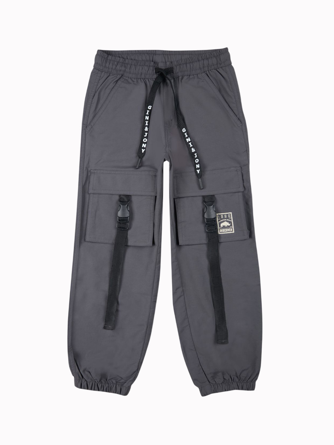 

Gini and Jony Boys Printed Comfort Fit Mid-Rise Cotton Cargos Trousers, Grey
