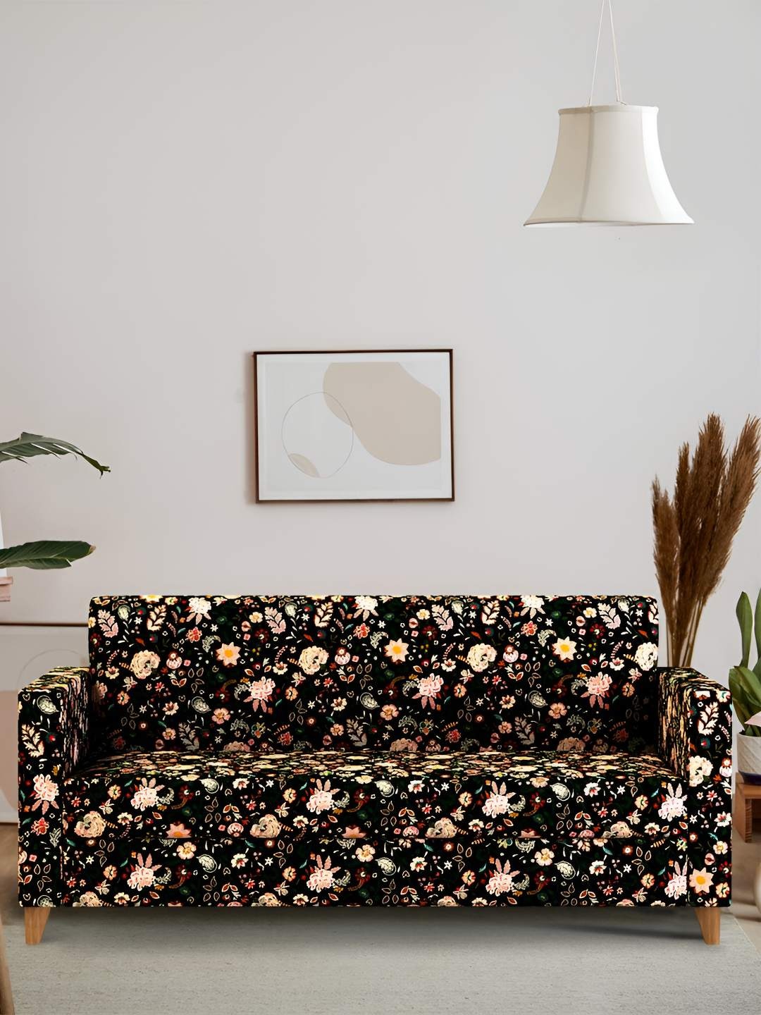 

Chumbak Modern Couch-Bohemian Palampore Black Floral Printed Two Seater Inflatable Sofa