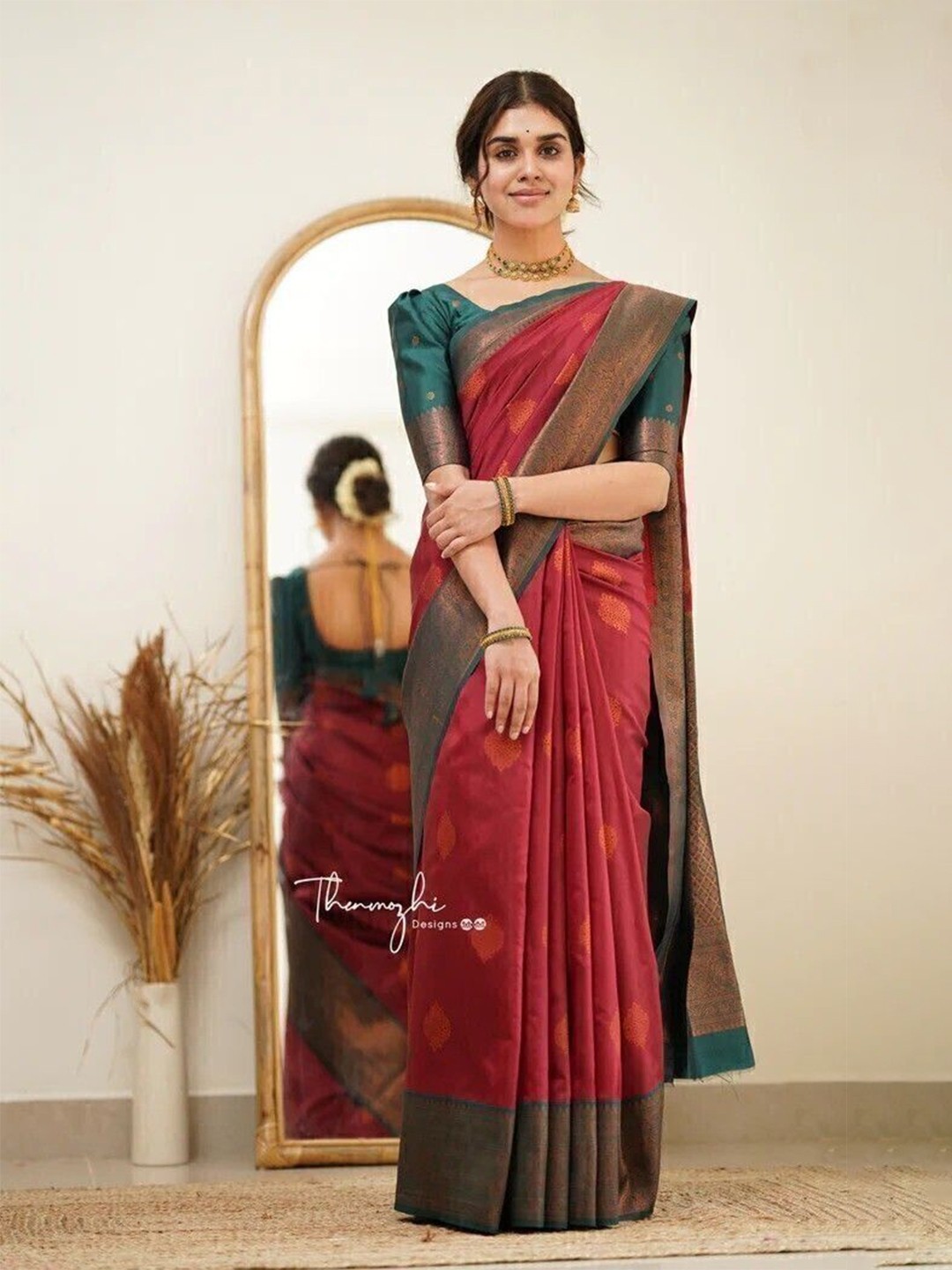

bansari textiles Woven Design Zari Kanjeevaram Saree, Maroon